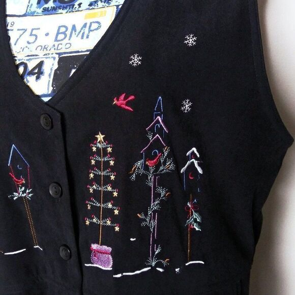 CHRISTOPHER & BANKS Faux Suede Christmas Embroidered Maxi Dress Pockets Sz L VTG - Picture 4 of 8